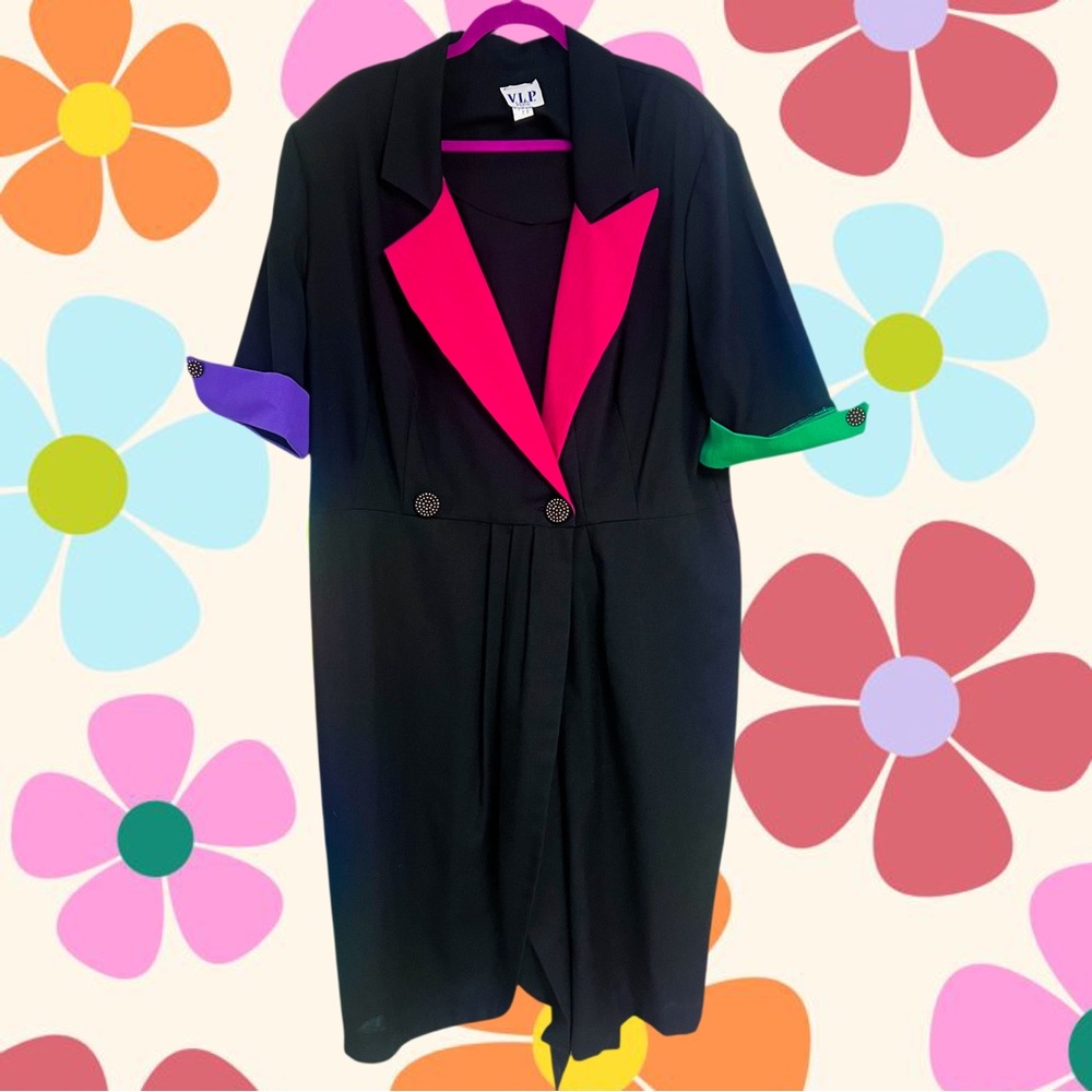 Vintage VLP Plus women’s 80’s inspired black colorblock dress